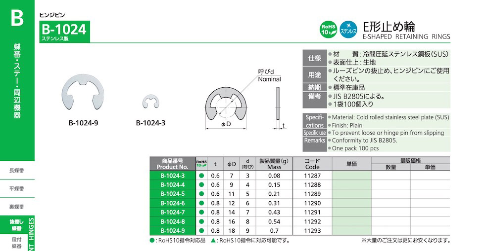 E Shaped Retaining Rings Slip Joint Hinges Fb Middot B Takigen Manufacturing For All Industries World Wide