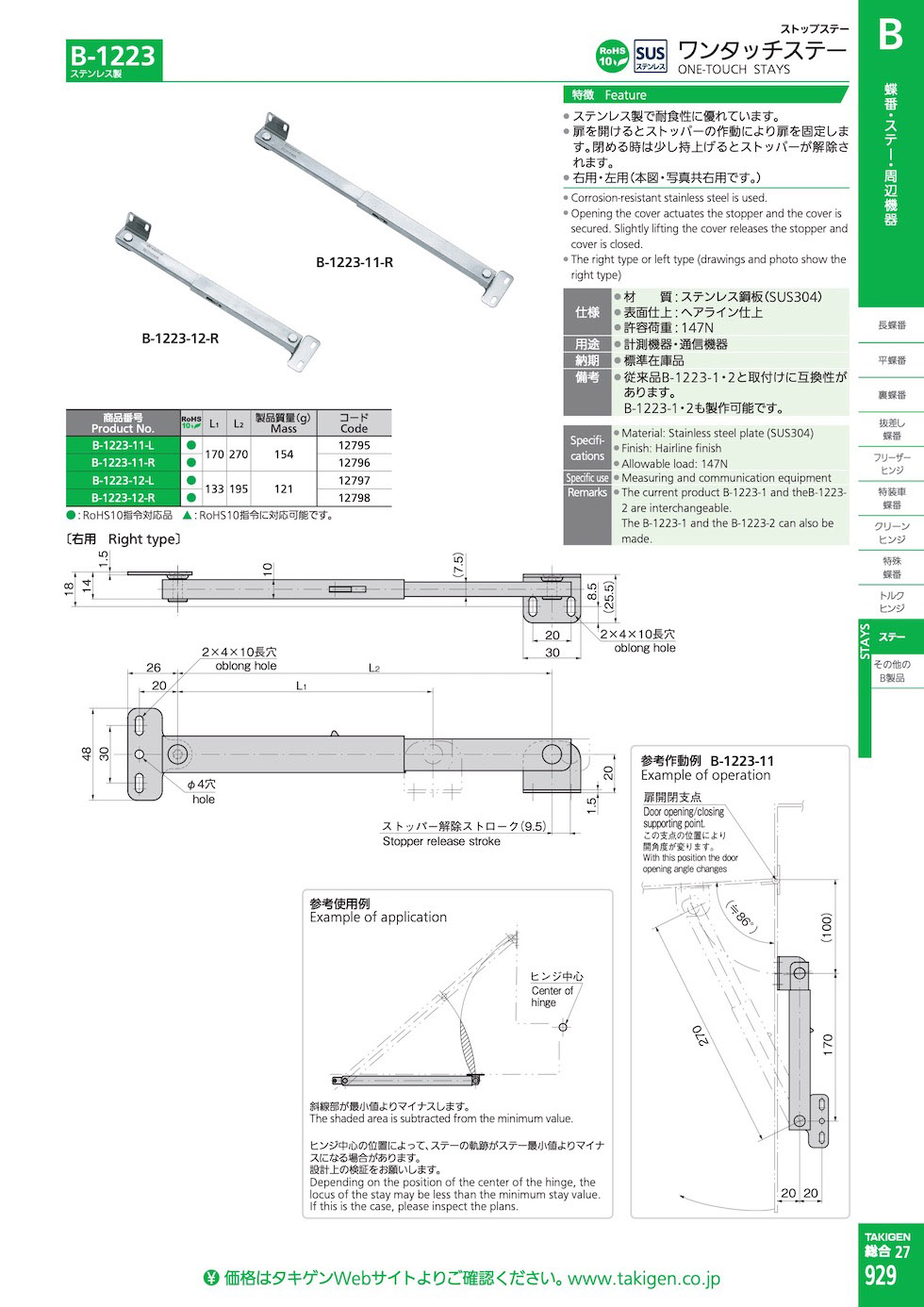 STAINLESS STEEL ONE-TOUCH STAYS