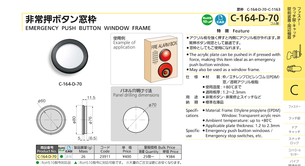 EMERGENCY PUSH BUTTON WINDOW FRAME