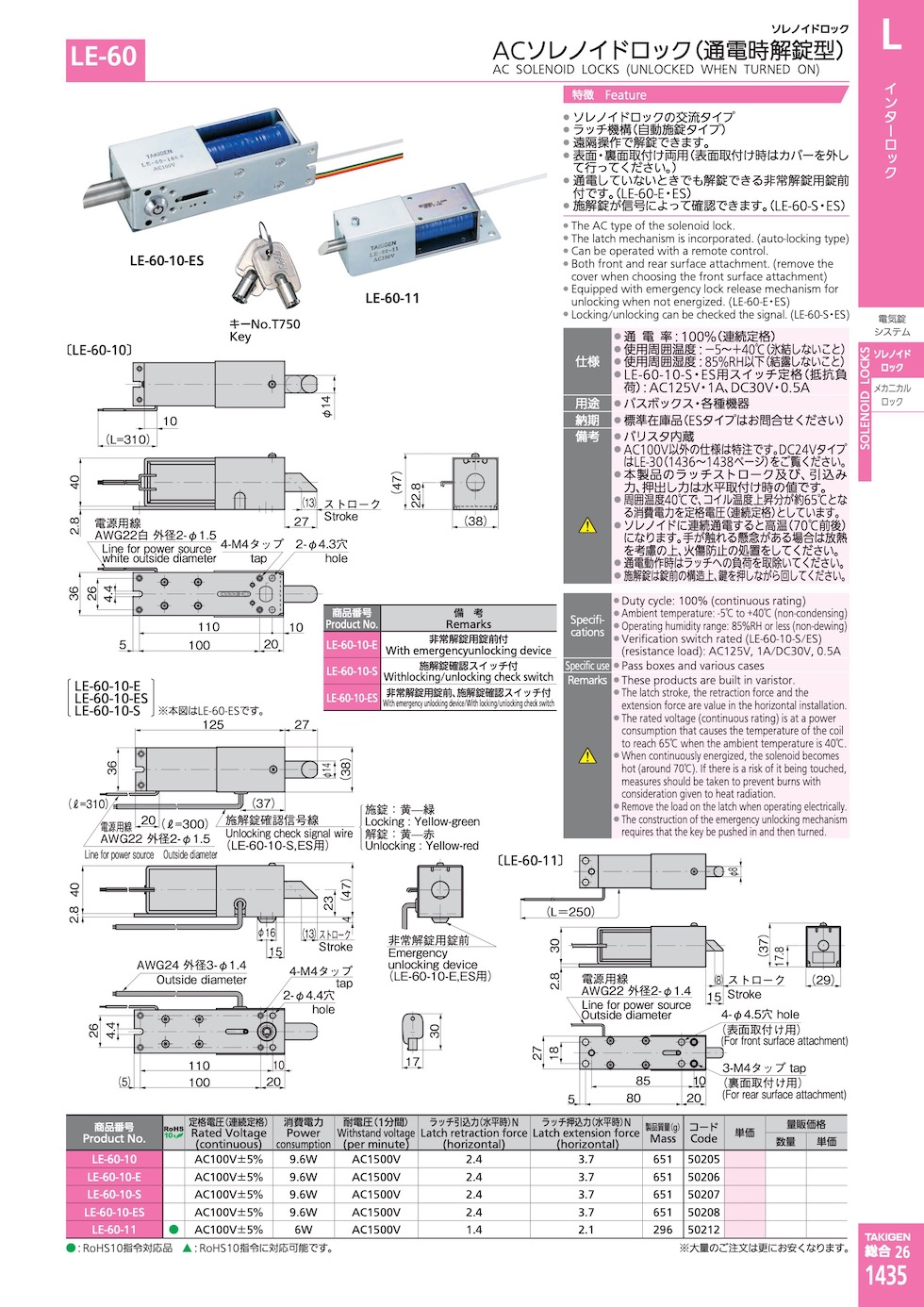 AC SOLENOID LOCKS (UNLOCKED WHEN TURNED ON)