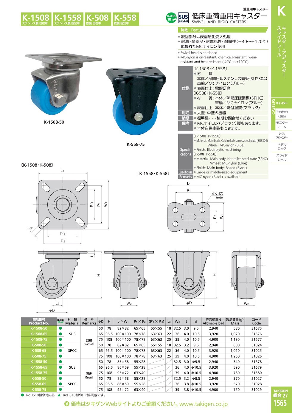 STAINLESS STEEL SWIVEL AND RIGID CASTERS